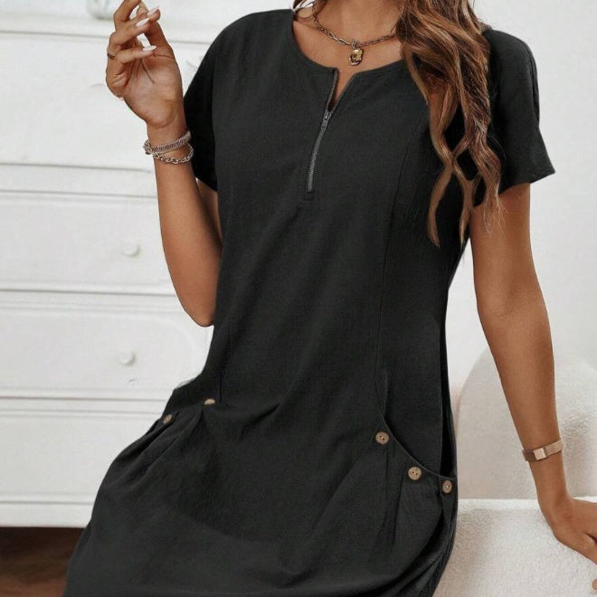 Robe d'Été à Poches et Fermeture Zippée - Auperia, mode femme élégante