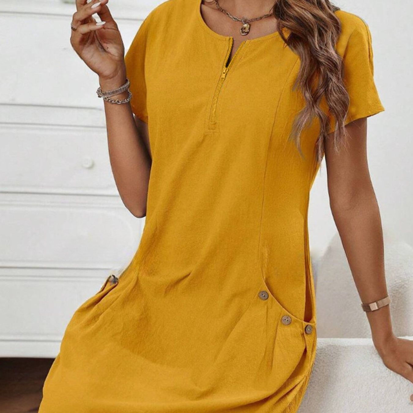 Robe d'Été à Poches et Fermeture Zippée - Auperia, mode femme élégante