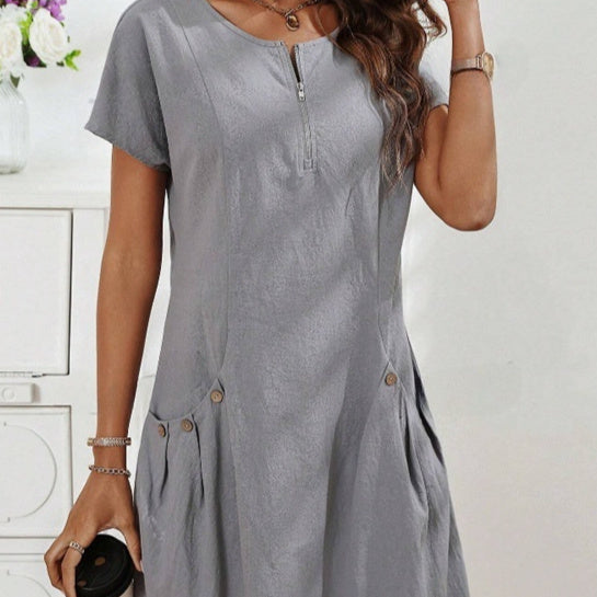 Robe d'Été à Poches et Fermeture Zippée - Auperia, mode femme élégante