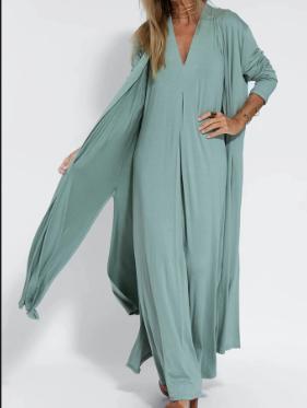 Ensemble Duo Robe en V et Cardigan Long Fluide - Auperia, mode femme élégante