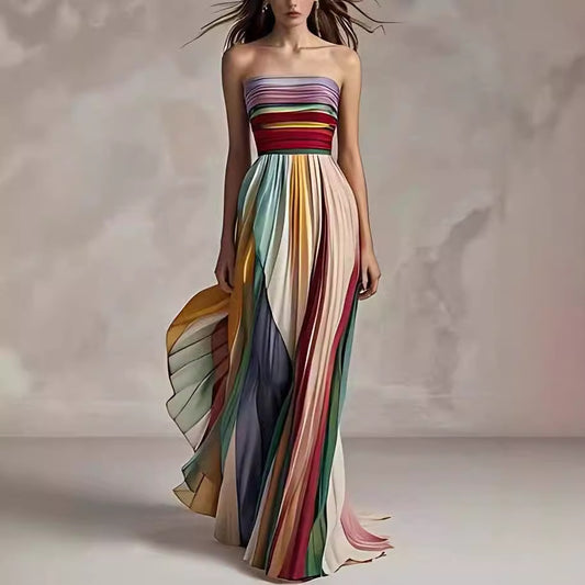 Robe Maxi Rayée à Dos Nu Étoilé - Auperia, mode femme élégante