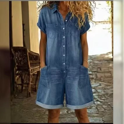 Combinaison en Denim Délavé Multipoches - Auperia, mode femme élégante