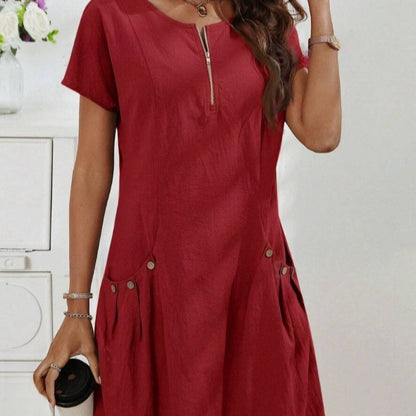 Robe d'Été à Poches et Fermeture Zippée - Auperia, mode femme élégante
